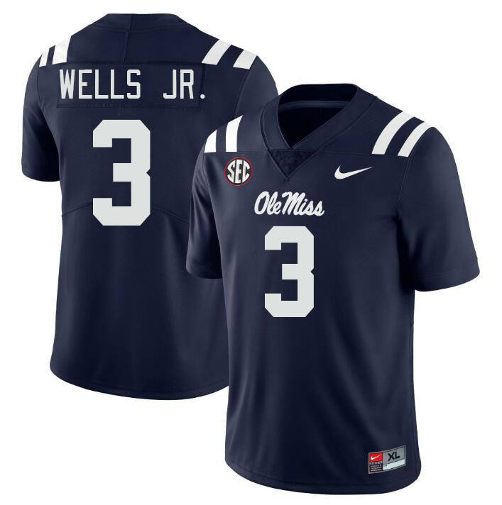 Ole Miss Rebels #3 Antwane Wells Jr. College Football Jerseys Stitched Sale-Navy
